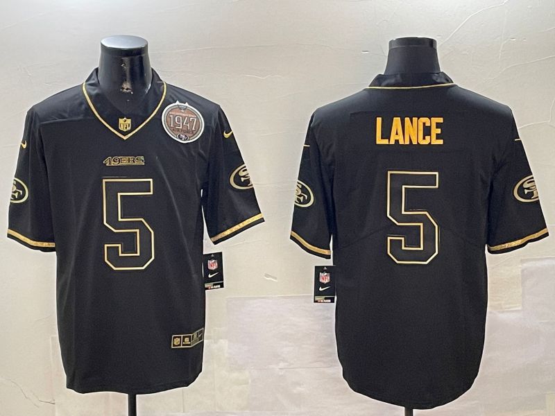 Men San Francisco 49ers 5 Lance Black Gold Throwback 2024 Nike Limited NFL Jersey style 2